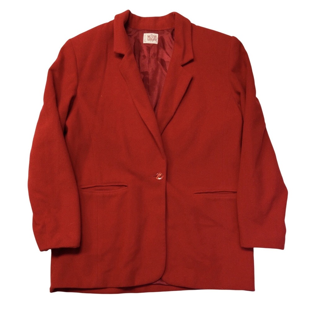 Mister Leonard Red Wool Blazer Jacket Size 16 Single Button Classic Office‎ Wear
